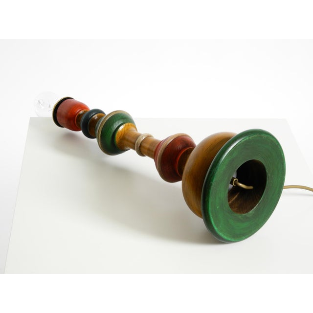 , Large 1980s Table Lamp Made of Colorful Stained Pine Wood For Sale - Image 13 of 18