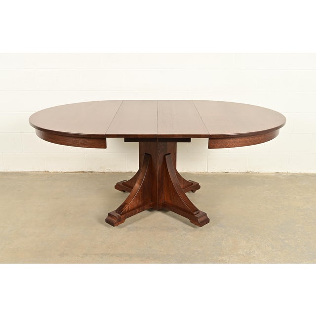 Wood Stickley Brothers Antique Mission Oak Arts & Crafts Pedestal Extension Dining Table, Newly Refinished For Sale - Image 7 of 15