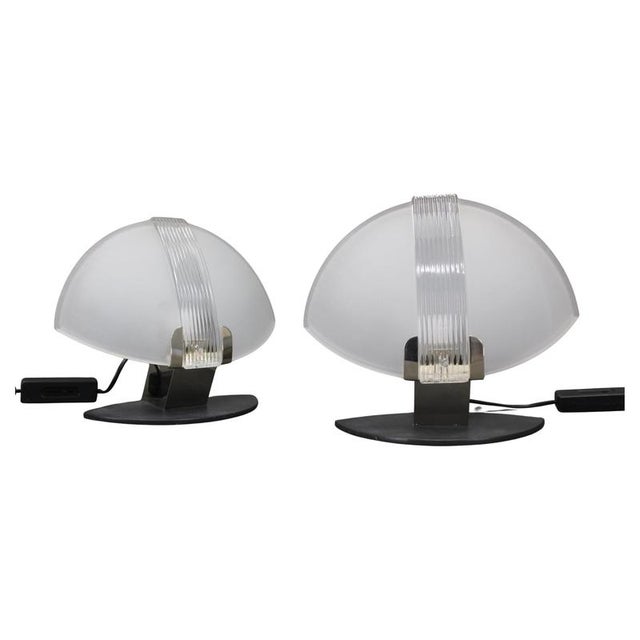 Mid-Century Italian Frosted Glass Table Lamps attributed to F. Fabbian, 1980s, Set of 2 For Sale - Image 13 of 13