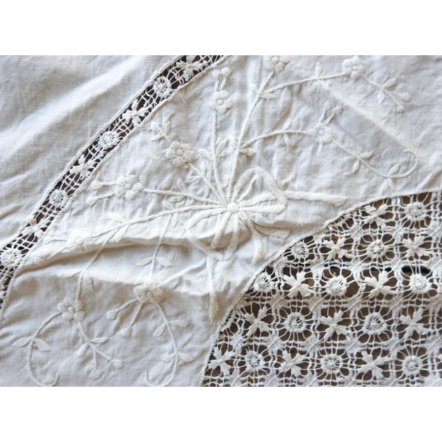 Antique White Linen Open Work Tablecloth For Sale In Seattle - Image 6 of 8