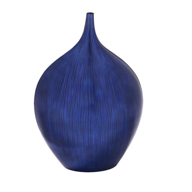 This gorgeous vase is fashioned from wood and painted with the richest cobalt blue, highlighted with black brush strokes....