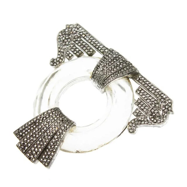 Art Deco Crystal Marcasite Brooch For Sale - Image 4 of 5