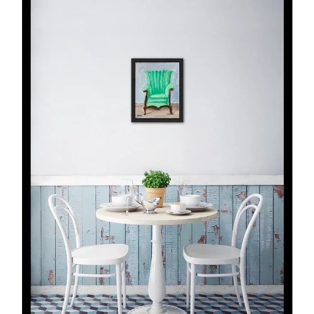 Textile "Green Chair" Contemporary Still Life Original Oil Painting on Canvas by Lisa Haas For Sale - Image 7 of 12