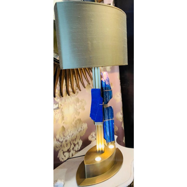 Contemporary Lapis Lazuli Bespoke Brass Lamp For Sale In Palm Springs - Image 6 of 11