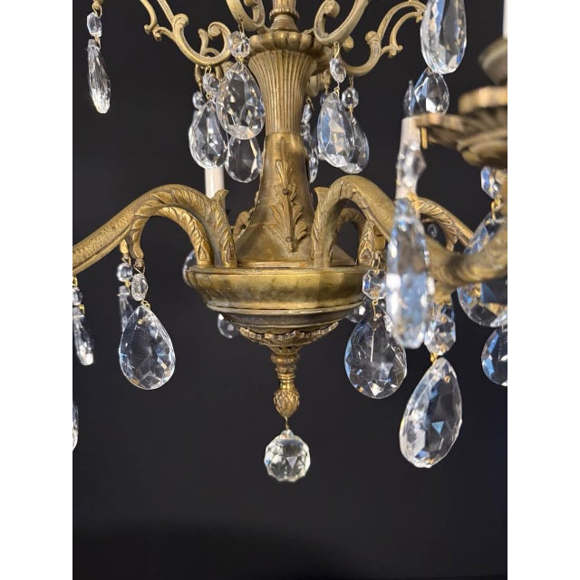 Brass Antique French Brass & Crystal Chandelier For Sale - Image 8 of 10