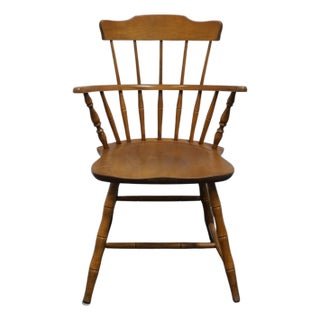 Nichols & Stone Co. Solid Hard Rock Maple Colonial Early American Comb Back Dining Arm Chair For Sale