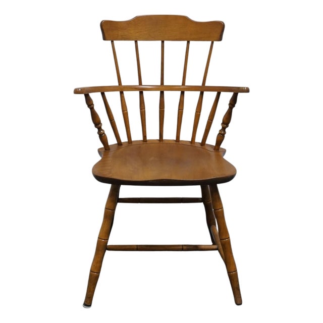 Nichols & Stone Co. Solid Hard Rock Maple Colonial Early American Comb Back Dining Arm Chair For Sale