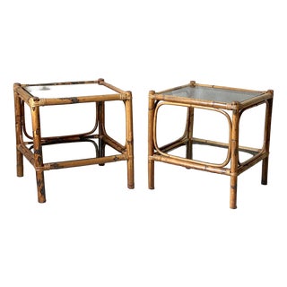 Vintage Rattan Bedside Tables, 1980s, Set of 2 For Sale