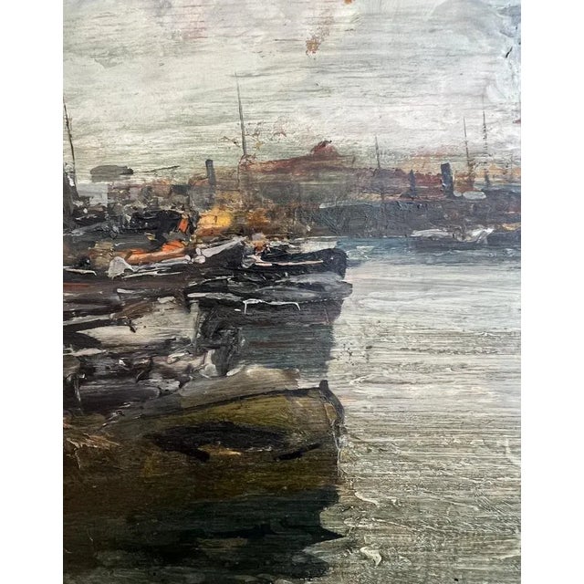 Ezelino Briante, Boats in the Port of Genoa, 1960s, Oil on Wood, Framed For Sale - Image 5 of 12