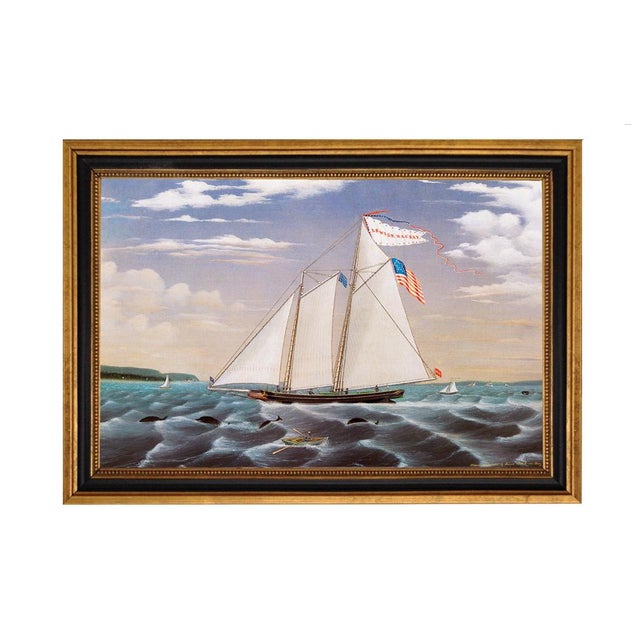 Set of 4 Framed Nautical Folk Art Prints of American Schooner Ships For Sale - Image 4 of 7