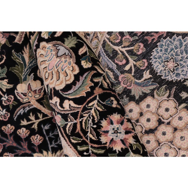 Black Botanical 1990's Pak-Persian Black/Gold Wool Round Rug- 8'2'' X 8'3'' For Sale - Image 8 of 9