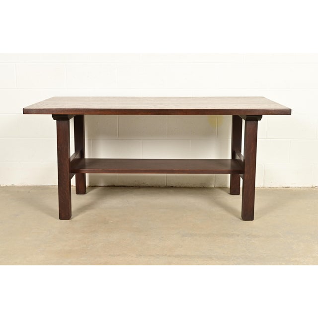 Stickley Gustav Stickley Antique Mission Oak Arts & Crafts Dining Table, Desk, or Library Table, Newly Refinished For Sale - Image 4 of 12