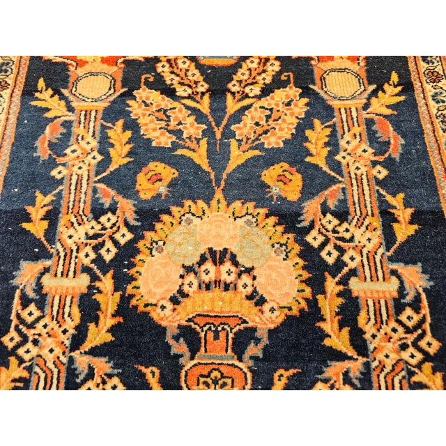 Vintage Persian Kashan Pictorial Rug, Hand-Knotted Wool, Floral Vase Pattern, Navy & Red, 2x2 For Sale - Image 15 of 15