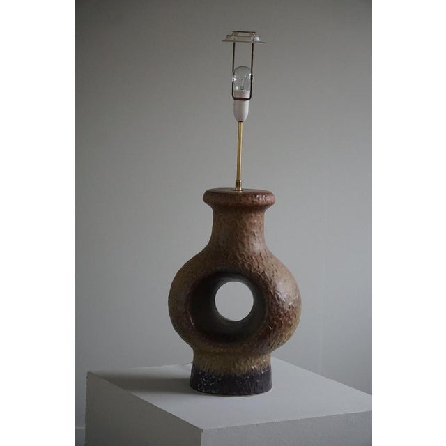 Danish Modern Ceramic Large Table Lamp in Green-Brown Colors, 1960s For Sale - Image 4 of 14