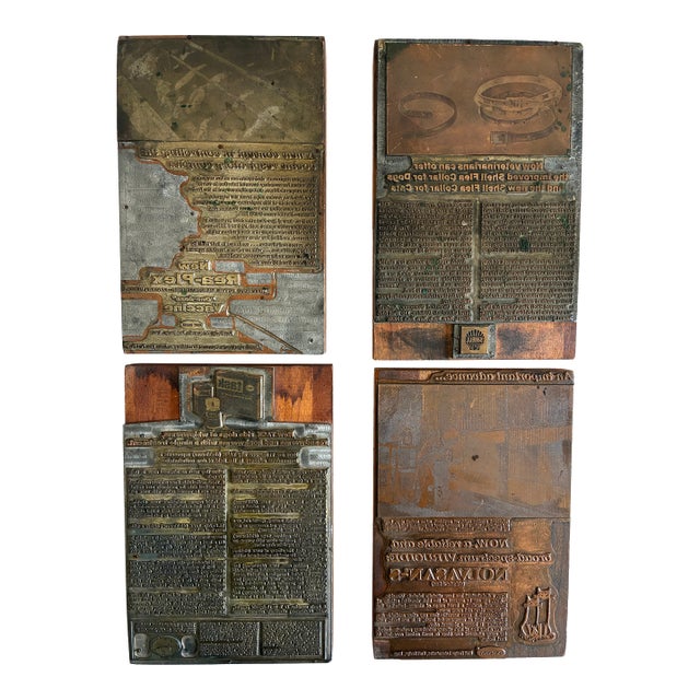 Set of 4 Antique Letterpress Advertising Printer’s Blocks For Sale