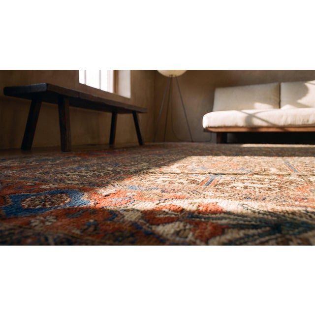 Traditional Ivory Background Color & Red-Rust Border Allover Pattern Antique Persian Bibikabad Galley Rug For Sale - Image 14 of 15