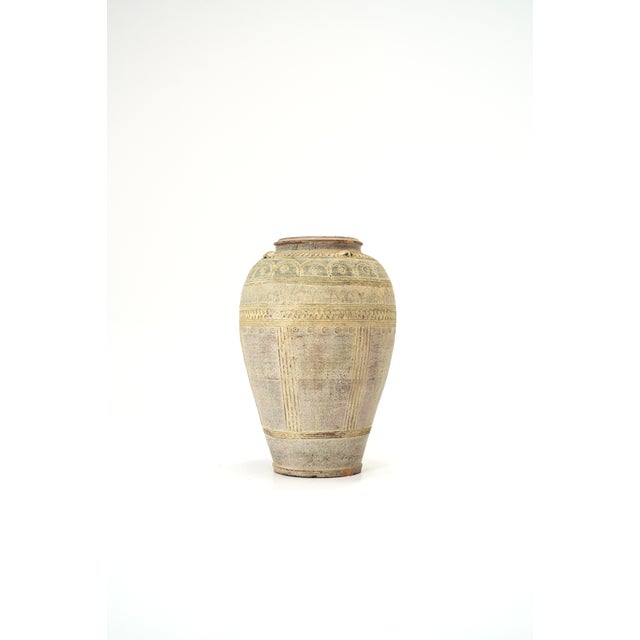 Large Moroccan glazed terracotta vessel with incised borders, flower and geometric lines. 1960's.