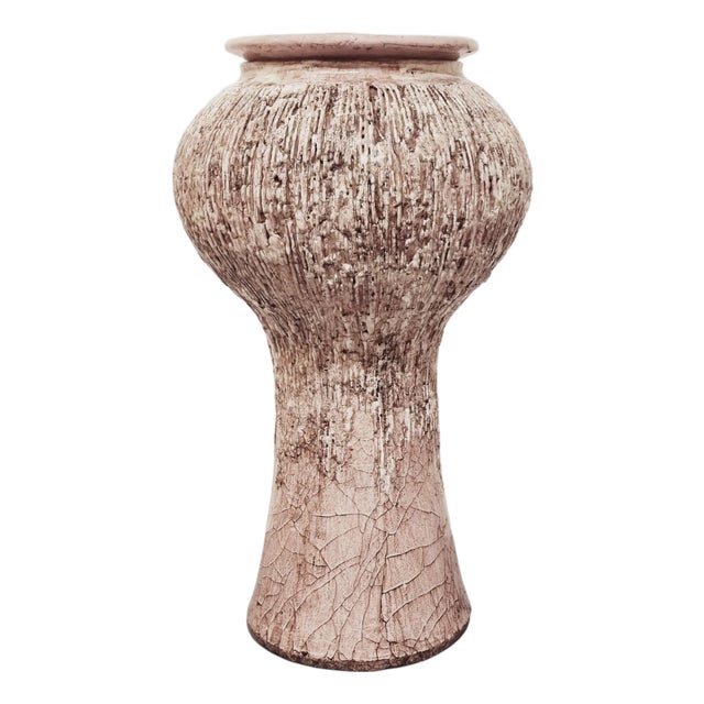 Large Vintage Powder Pink Ceramic Standing Planter, 1960s For Sale