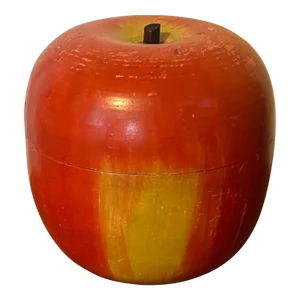 Antique Early 20th Century Paint Decorated Carved Wood Apple Box Containing Steeplechase Horse Race Game