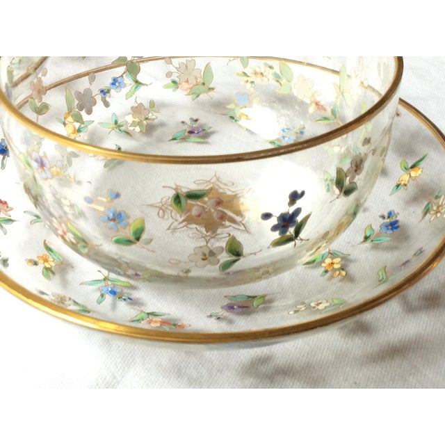 Early 20th Century Hand-Painted Glass Bowls With Liners- 4 Pieces For Sale - Image 5 of 12