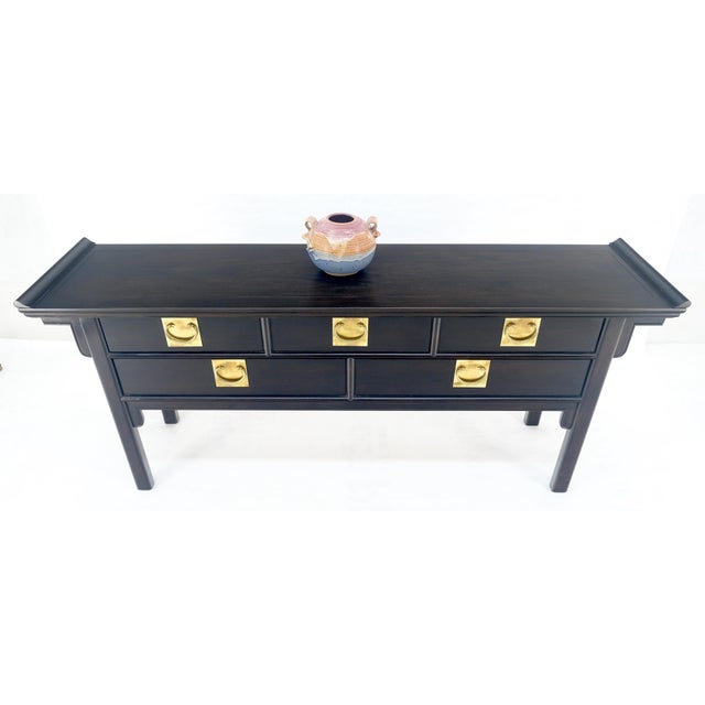 Black Lacquer Asian Inspired Horse Shoe Handles 5 Drawers Rolled Edges Sideboard For Sale - Image 9 of 18