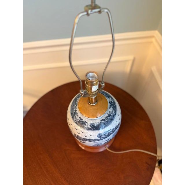 Vintage Blue & White Crackle Glaze Ginger Jar Table Lamp With Shade For Sale - Image 9 of 9