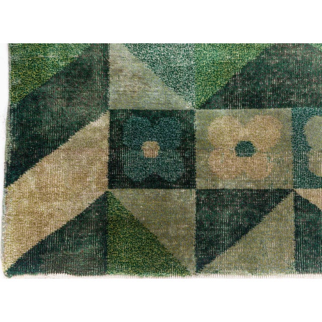 Mid 20th Century Art Deco Design Green Handmade Wool Rug Doris Leslie Blau For Sale - Image 5 of 9