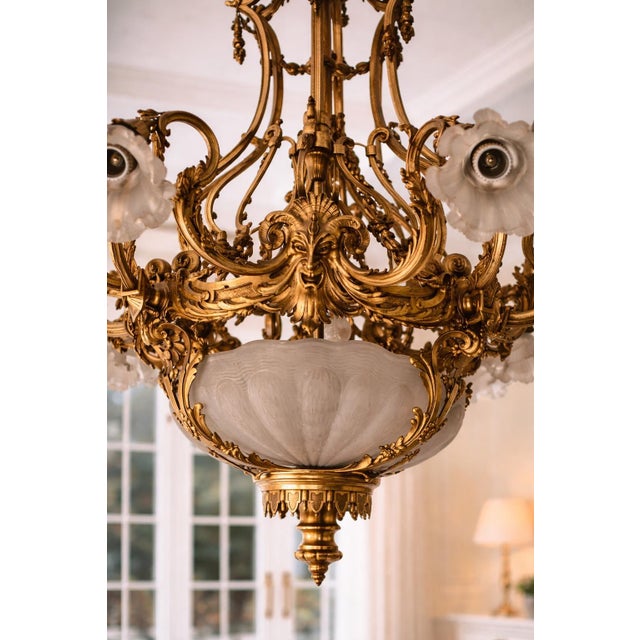 1860 French Artisan Louis XVI Gold Bronze Chandelier For Sale - Image 16 of 18