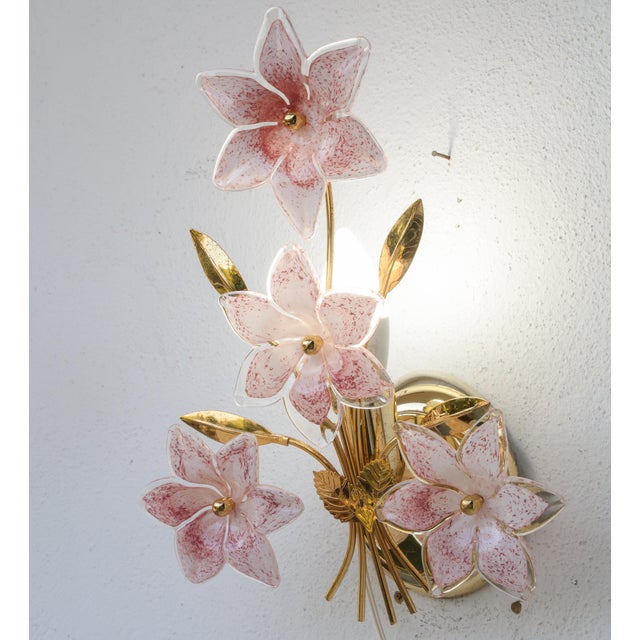 1970s Murano Wall Light Pink Flowers - Set of 2 For Sale - Image 13 of 15