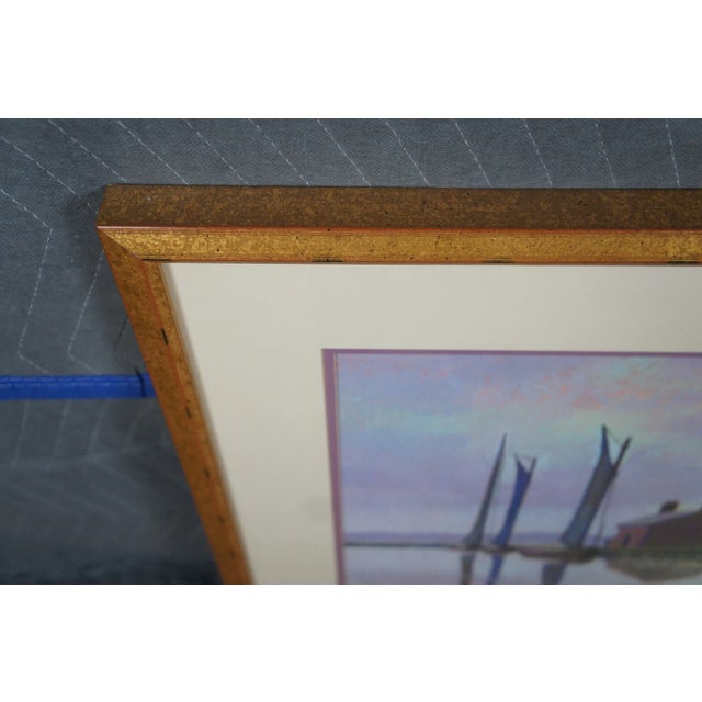 Paint 1995 Vintage Watercolor Realist Landscape Painting Sailboats Farm by Fleming For Sale - Image 7 of 13