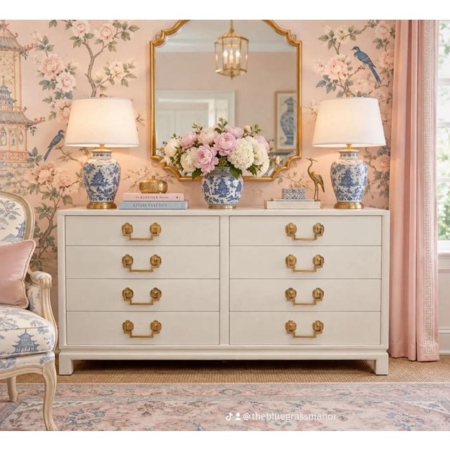 Offered is a solid wood dresser by Landstrom Furniture. This piece features the original copper hardware that been painted...