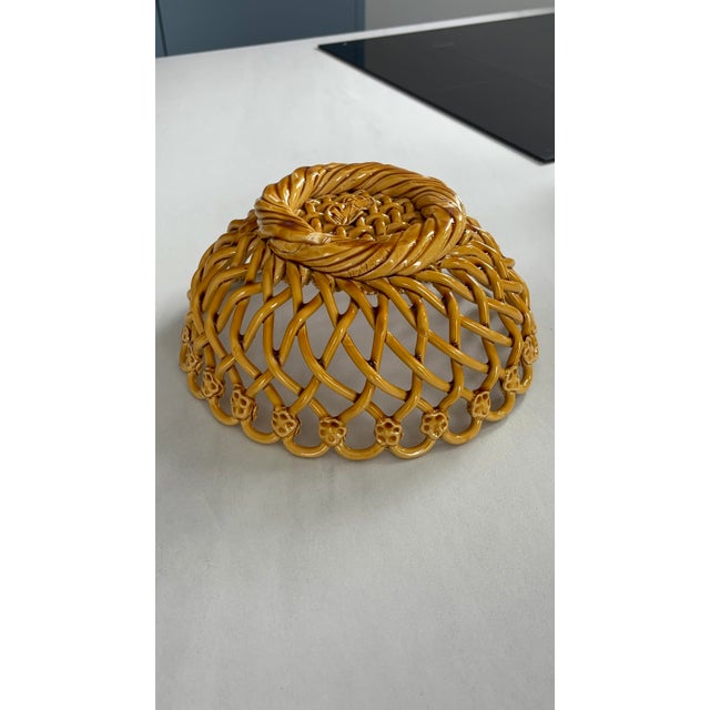 Handmade Ochre Ceramic Openwork Fruit Basket from Pichon Uzès, France, 1960s For Sale - Image 12 of 13