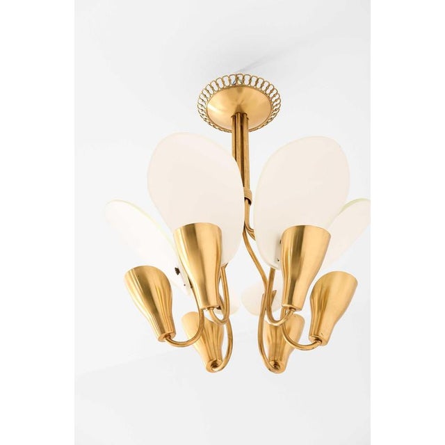 Carl Fagerlund Scandinavian Ceiling Lamp in Opaline Glass and Brass by Carl Fagerlund, 1950s For Sale - Image 4 of 13