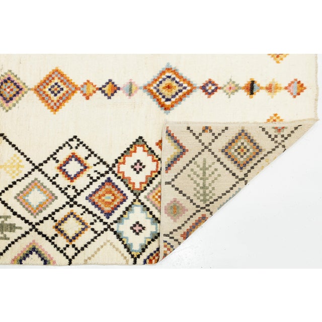 Moroccan Modern Moroccan Style Hand-Knotted Wool Rug With Colorful Geometric Diamond For Sale - Image 3 of 12