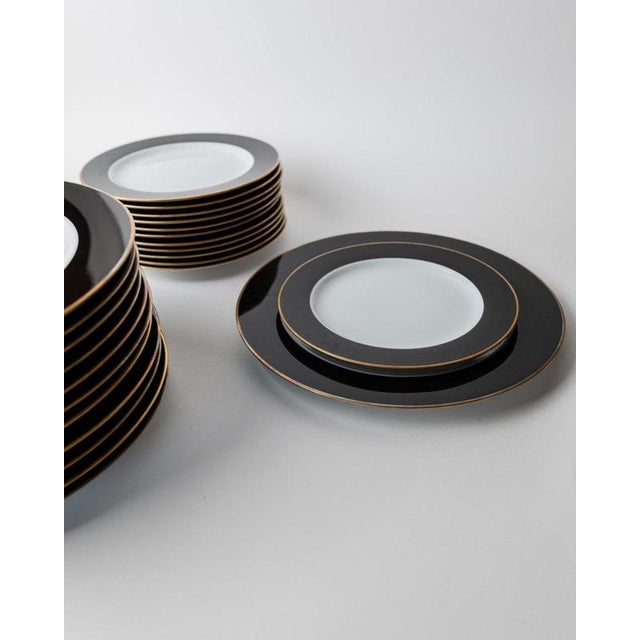 Vintage Black and White Porcelain Dinnerware Set with Gold Rim from Eschenbach Bavaria, Germany, Set of 26 For Sale - Image 15 of 17