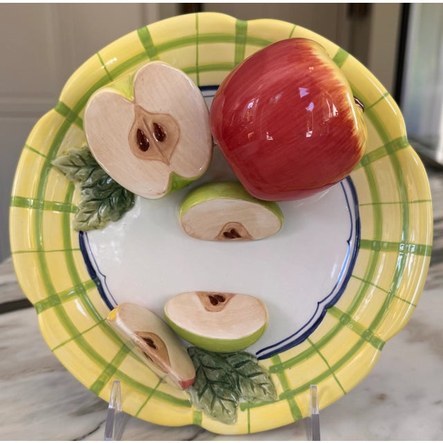 Yellow LastCHANCE!Vintage Trompe L’Oleil Plate of Apples For Sale - Image 8 of 12