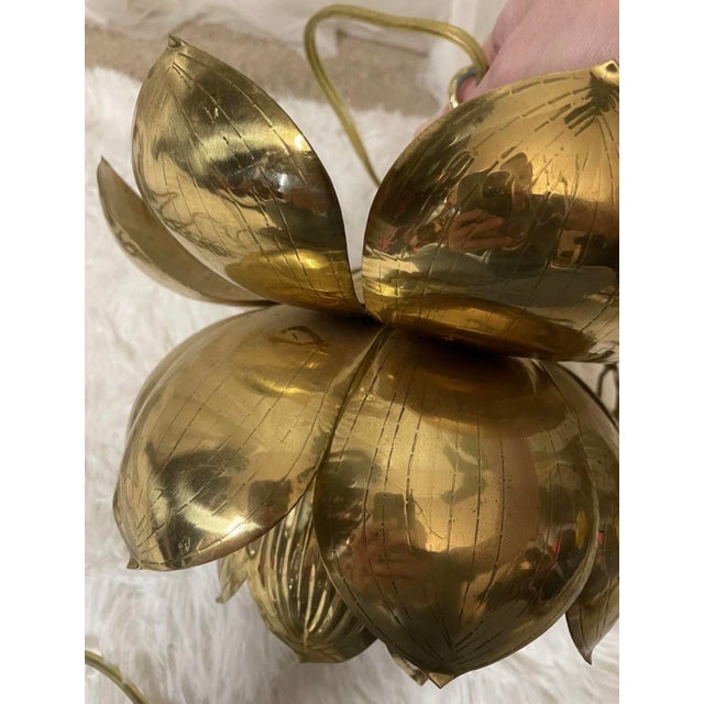 Vintage Plug in Light Chandelier Brass Feldman Lotus Flower Pendant Mid Modern For Sale - Image 14 of 15