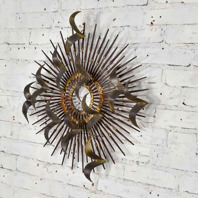 Mid 20th Century Mid 20th Century Wall Sculpture Torch Cut Brass Birds on Starburst Nail Style Silas Seandel or William Bowie For Sale - Image 5 of 13