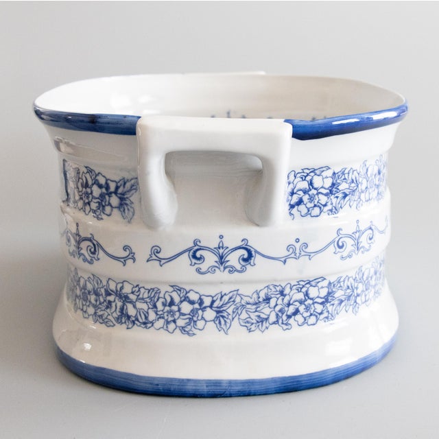 Farmhouse Vintage Italian Blue & White Porcelain Foot Bath Jardiniere Centerpiece For Sale - Image 3 of 11