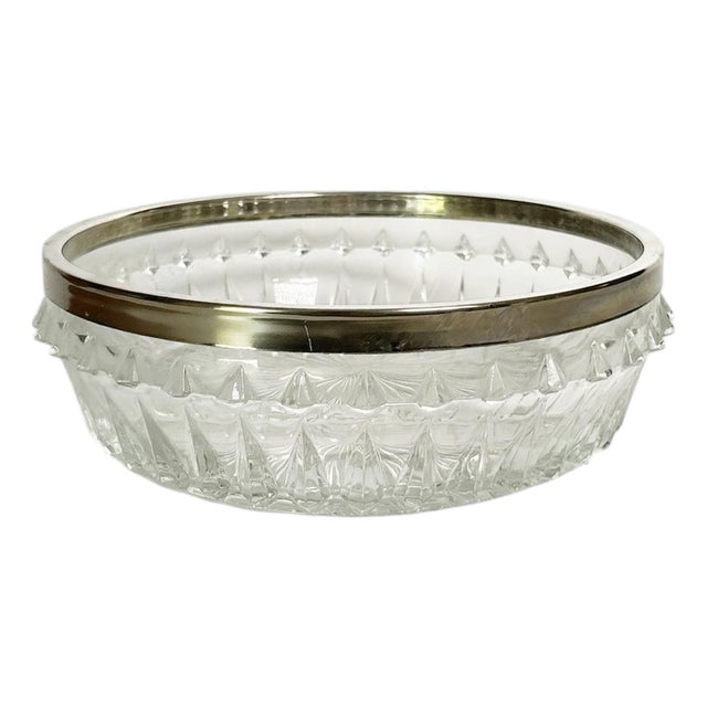 Glass Vide-Poche with Irom Rim, France, 1980s For Sale
