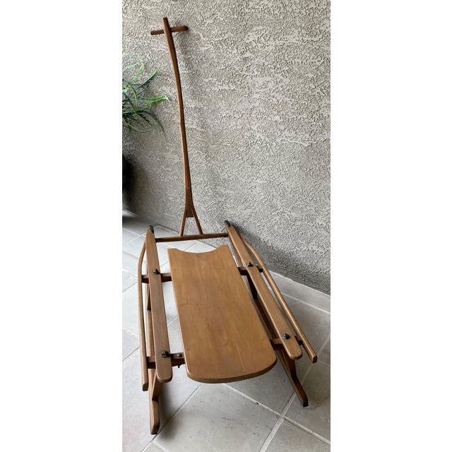 1920s Circa 1920 Solid Hickory Wood & Metal Transport Sled With Moveable Pull Handle For Sale - Image 5 of 18