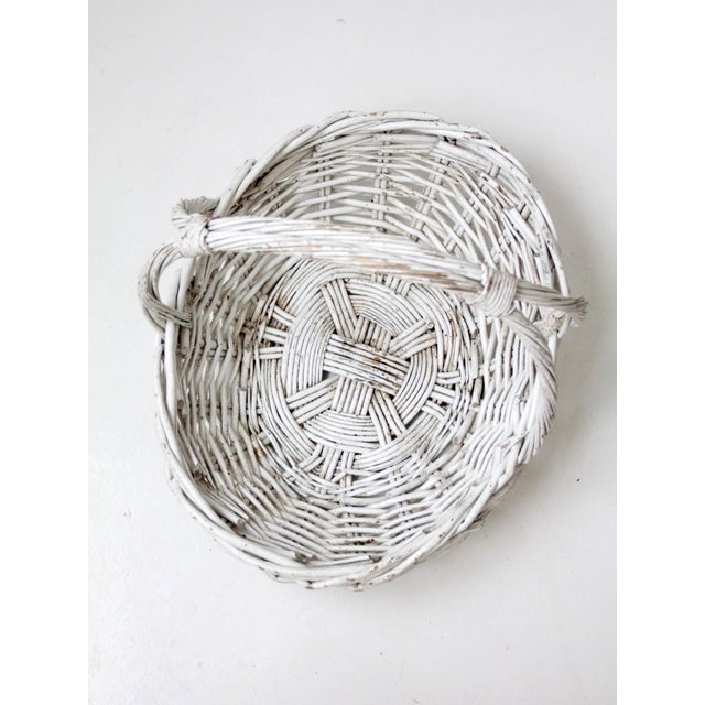 Vintage White Wicker Gathering Basket With Double Handles For Sale - Image 16 of 17