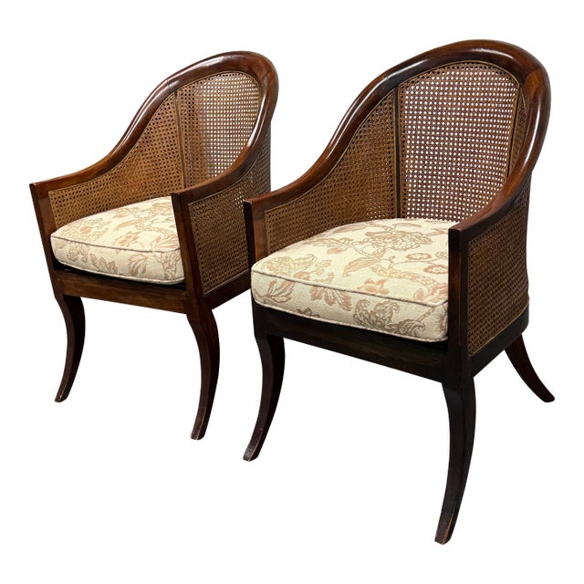 Regency Style Mahogany Bergère Chairs, Pair For Sale
