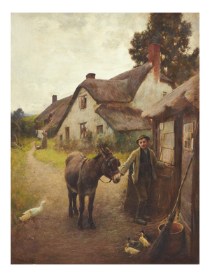 John White RI, Boy with Donkey, 1896, Painting, Framed