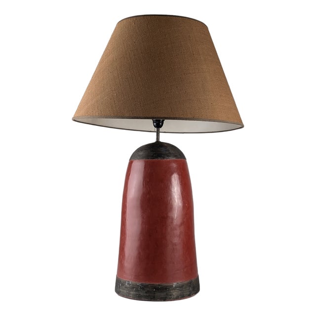 Red Clay Terracotta Table Lamp with Metal Filigree, 1980s For Sale