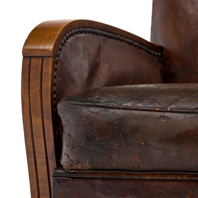 French Vintage Leather Club Chair For Sale In Austin - Image 6 of 9