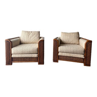 Vintage Southern Furn. Wicker Club Chair Pair For Sale