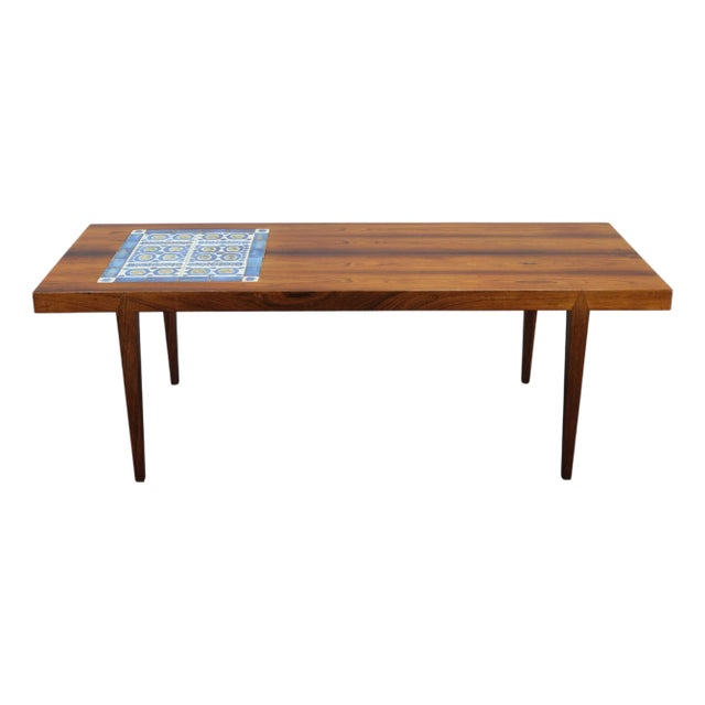 Mid-Century Danish Coffee Table with Ceramic Tile Inlay from Haslev Mobelsnedkeri, 1960s For Sale