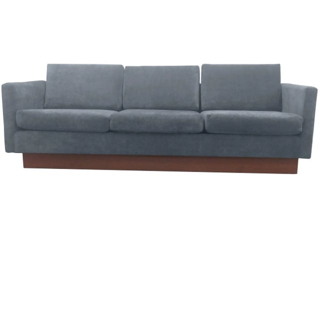 Modern Medellin Modern Blue Chenille Upholstered Walnut Sofa For Sale - Image 3 of 7