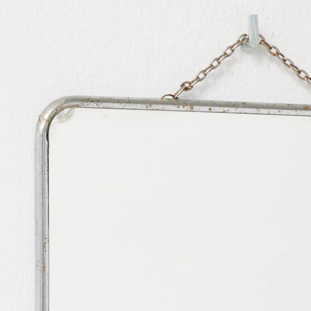 Vintage French Metal-Framed Mirror with Rounded Corners and Chain, 1940s For Sale - Image 6 of 12